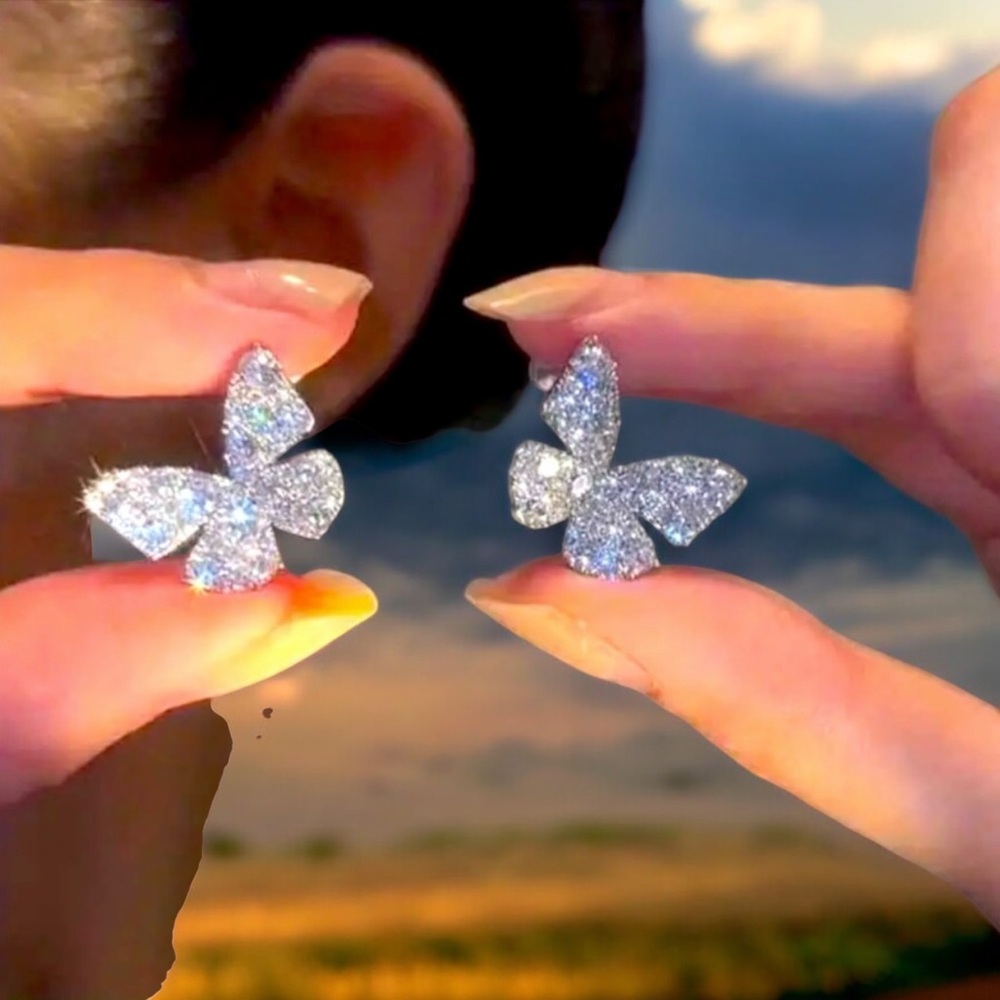 Dazzling Butterfly Rhinestone Silver‎ Plated Stud Fashion Earrings